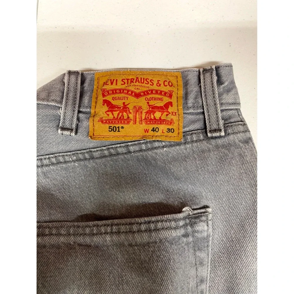 Levi's Original Fit Authentic Jeans Men 40x30 Gray Denim Light Wash Straight Leg